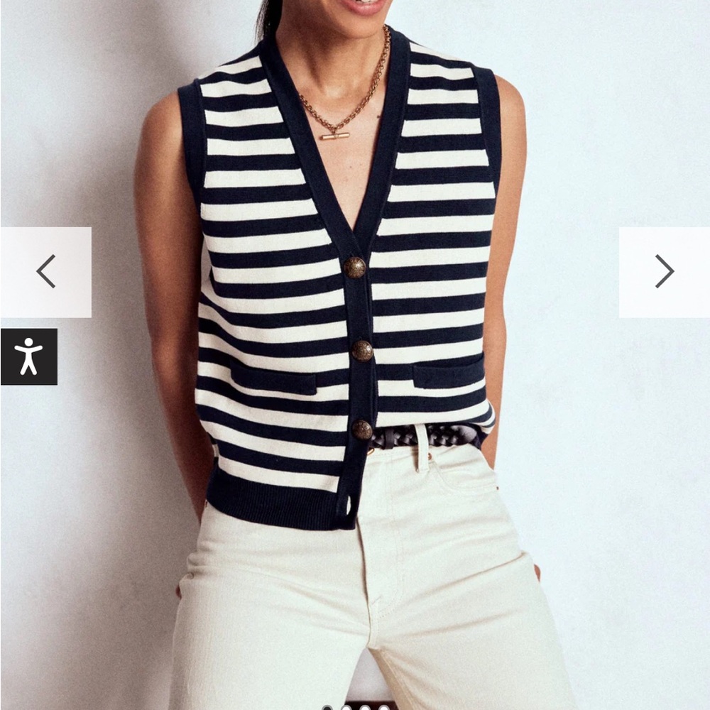 Boden Navy and White Striped Sweater Vest